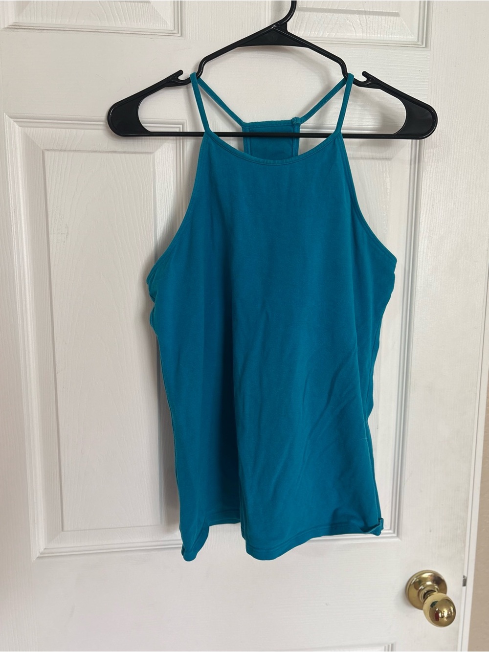 Bra Tops Teal High Neck Racerback Tank with Built-In Bra Women’s One Size